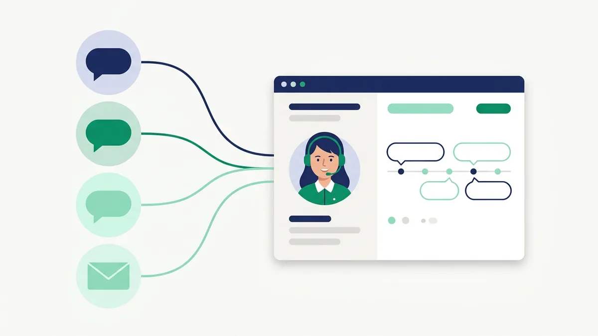 diagrama de uma plataforma de atendimento omnichannel centralizando WhatsApp, Instagram e Facebook em um painel único
