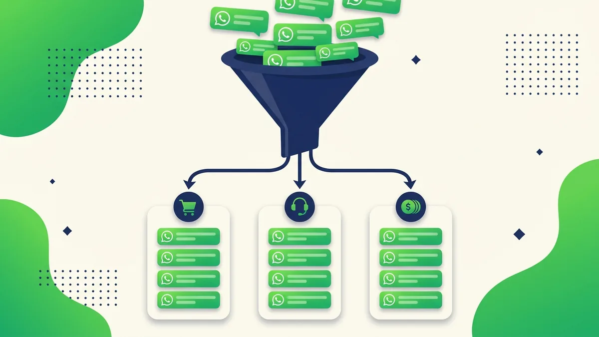fluxo de conversas do WhatsApp distribuídas em filas por setor