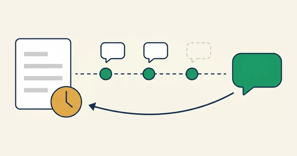 Ilustração de orçamento parado no WhatsApp com três toques programados na linha do tempo e a resposta do cliente recuperando a venda