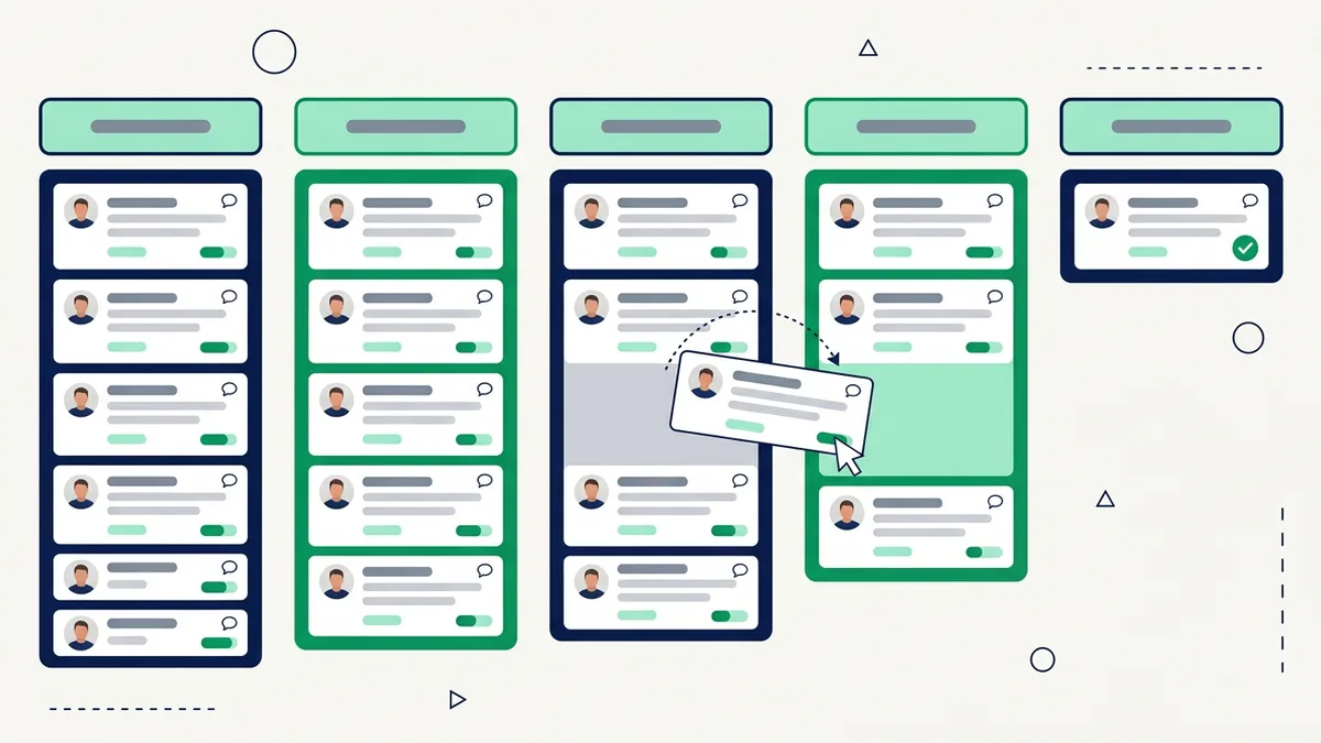 passo a passo do funil de vendas no WhatsApp montado em quadro Kanban