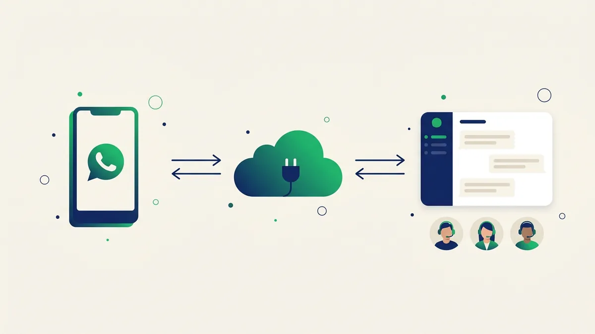 Diagrama mostrando como a WhatsApp Business API conecta o cliente à plataforma de atendimento da empresa