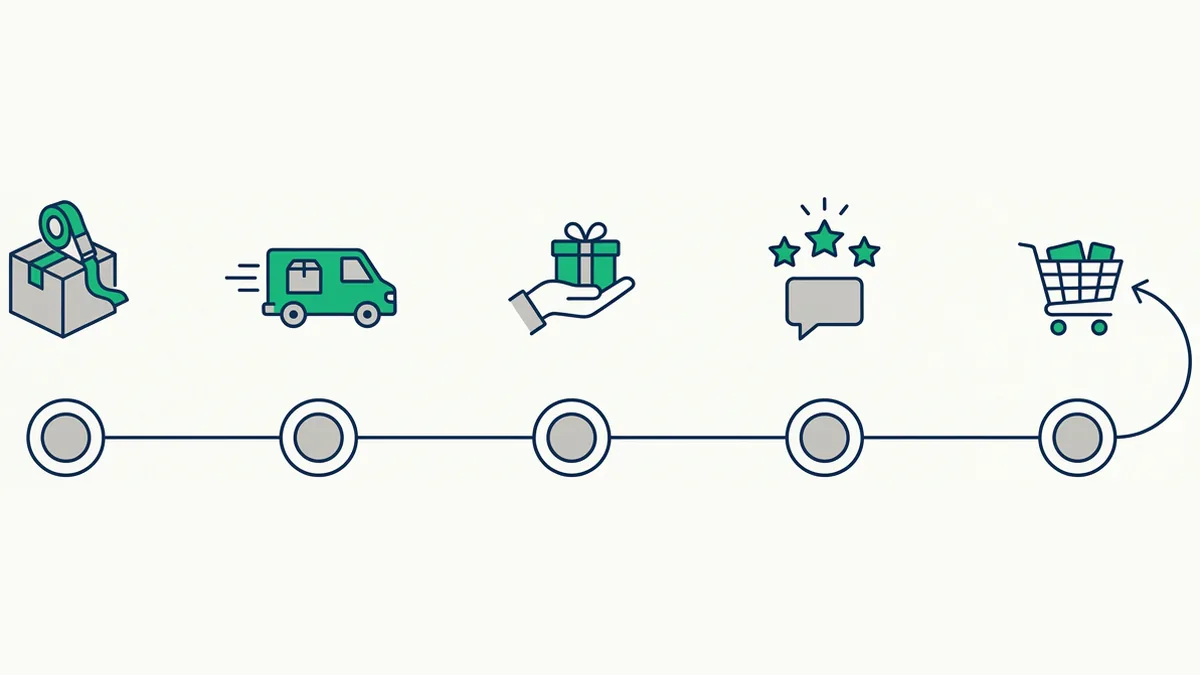 cadência de pós-venda pelo WhatsApp em cinco momentos, da confirmação à recompra