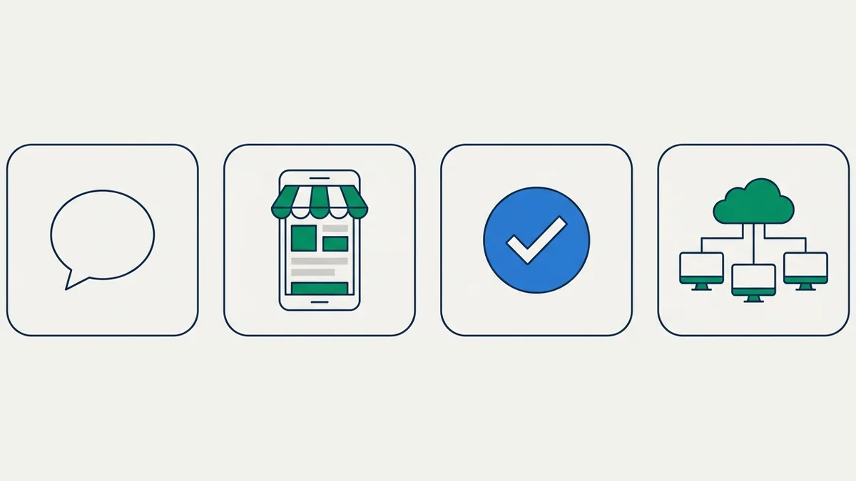 os quatro produtos de WhatsApp para empresas: app comum, app WhatsApp Business, assinatura verificada e API oficial