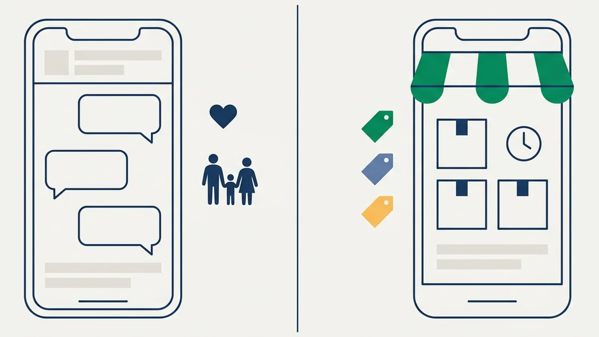 comparação visual entre o WhatsApp normal para uso pessoal e o WhatsApp Business com recursos para empresas