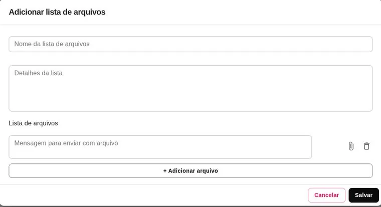 Formulário de criação de lista de arquivos