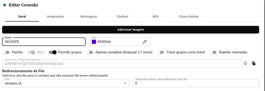 Aba Geral da configuração de conexão