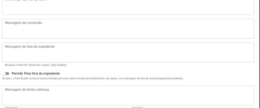 Aba Chatbot com os tempos de inatividade