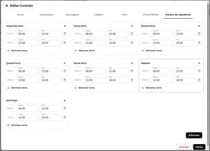 Lista de tipos de conexão disponíveis