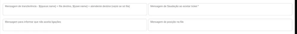 Campos de texto das mensagens automáticas