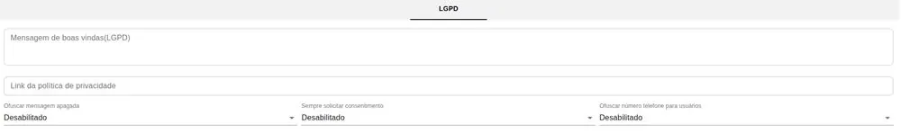 Bloco de configurações de LGPD