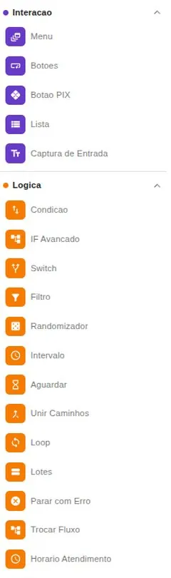 Paleta de nodes de interação e lógica