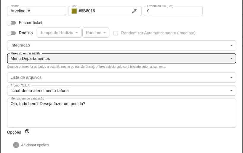 Formulário de cadastro de fila