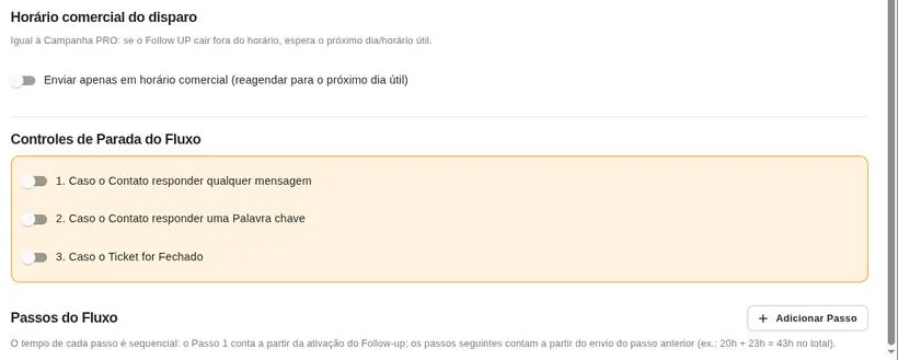 Controles de parada do fluxo e início dos passos