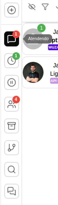 Coluna de ícones com os filtros de atendimento