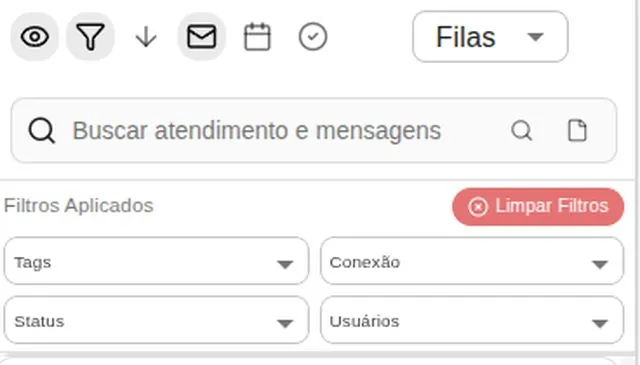 Barra de ferramentas da lista com o painel de filtros aberto