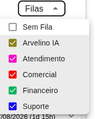 Seletor de filas com caixas de seleção por setor