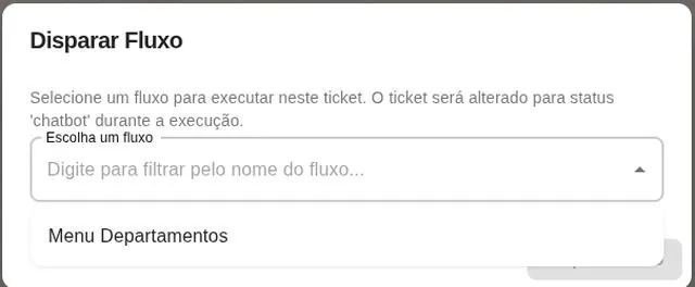 Janela para escolher um fluxo a executar no ticket