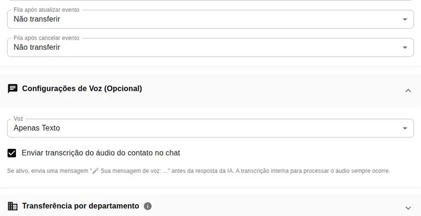Configurações de voz do Talk.AI
